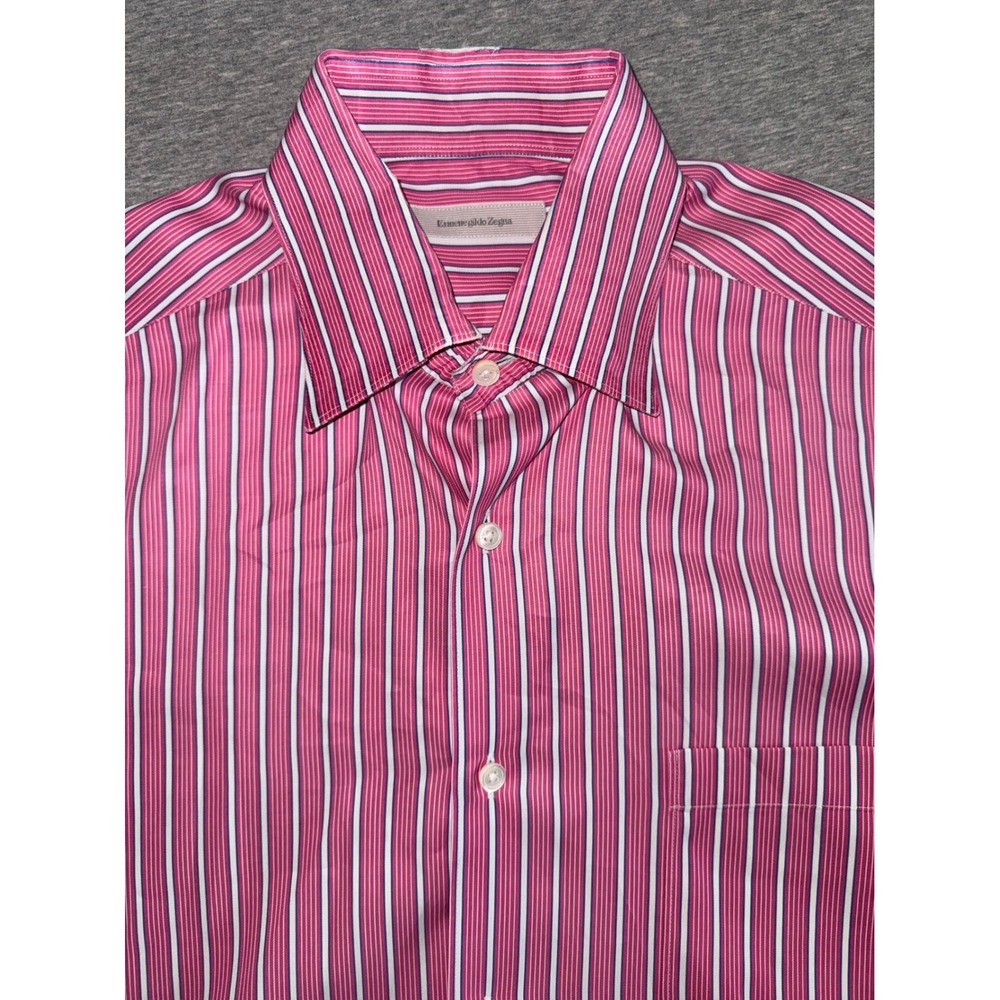 Ermenegildo Zegna Mens Pink Striped Long Sleeve Button Up Shirt Size Large *FLAW